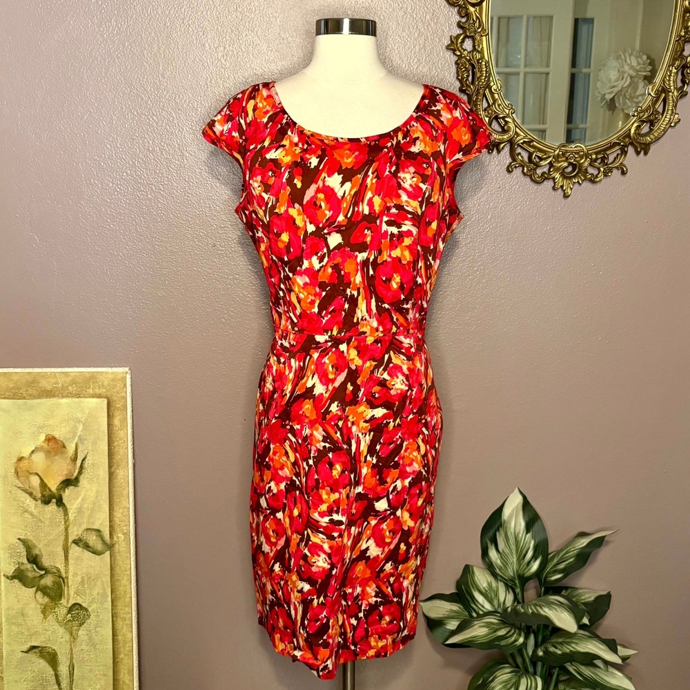 Madison Leigh Floral Print Short‎ Sleeve Sheath Dress Size 16